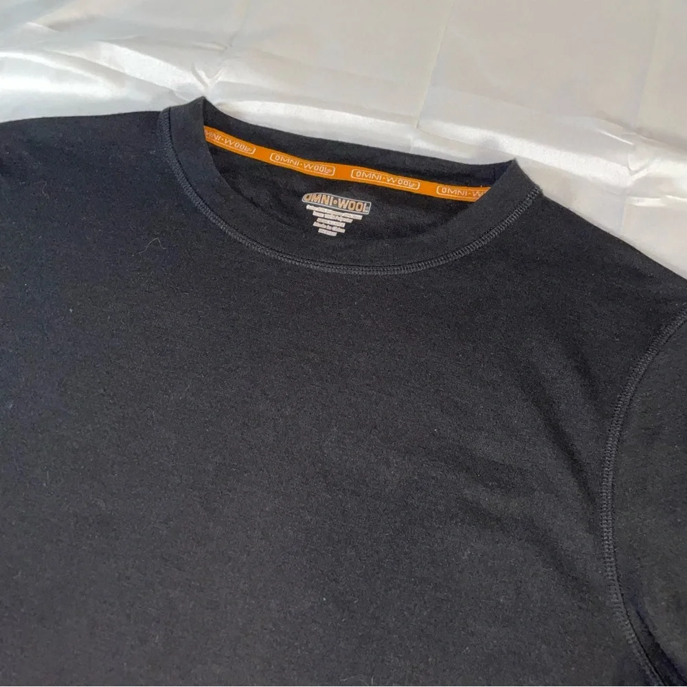 Omni-Wool Mens Base Layer Long Sleeve Shirt Black‎ Wool Blend Crew Neck Large